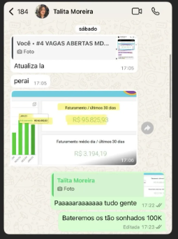Print do depoimento da Talita Moreira